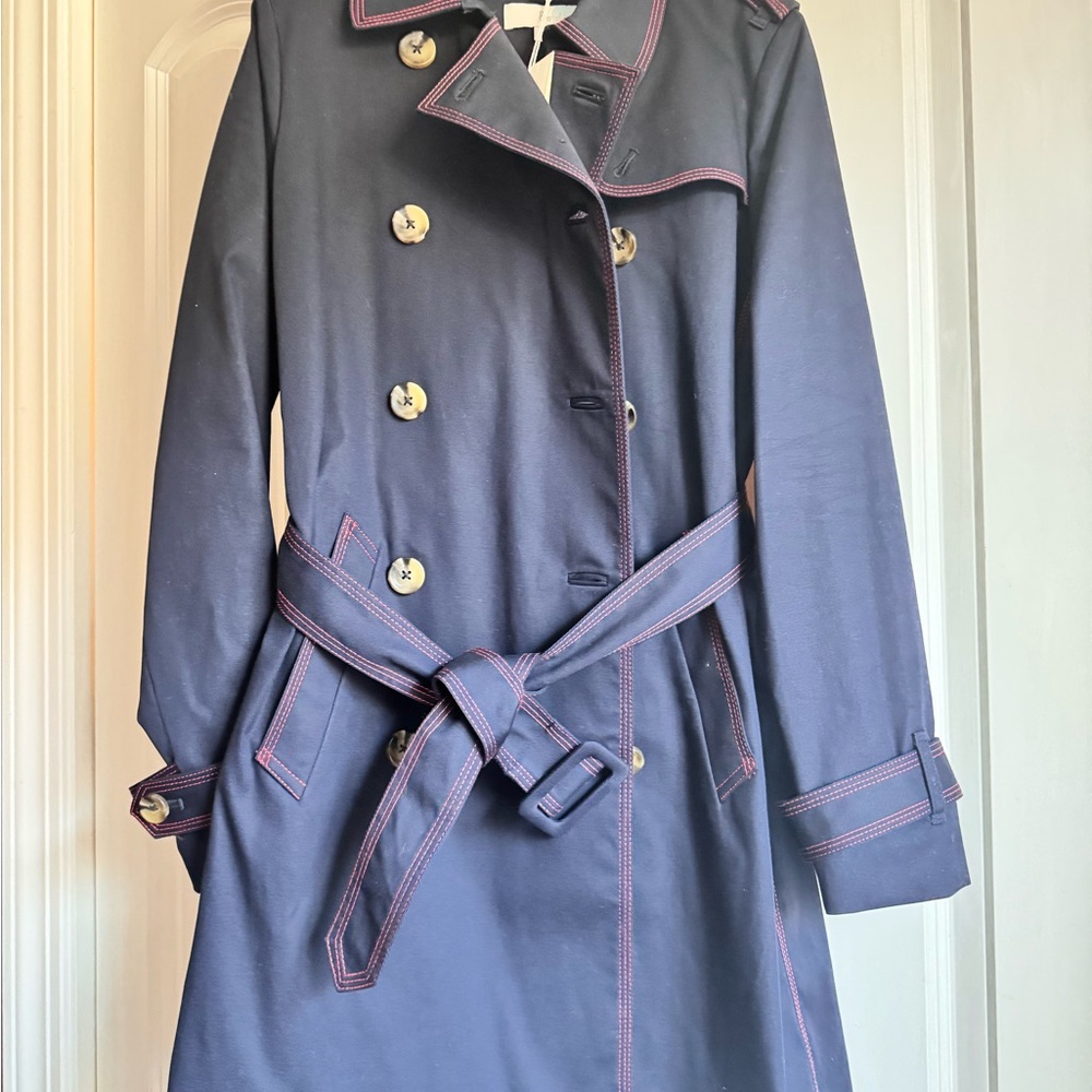 Boden Navy Trench Coat with Pink Accents